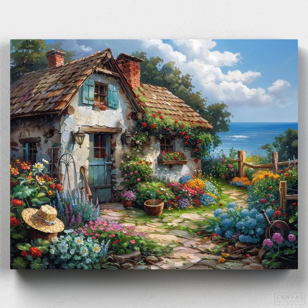 Cottage Seaview Canvas By Numbers Paint by Numbers Intermediate Paint Kit 20X24"